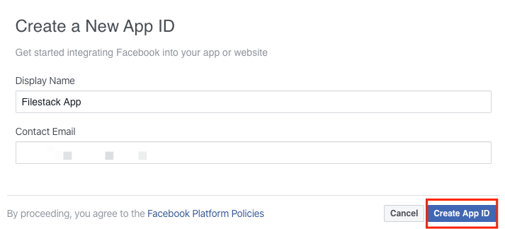 Screenshot showing how to create a Facebbok App ID