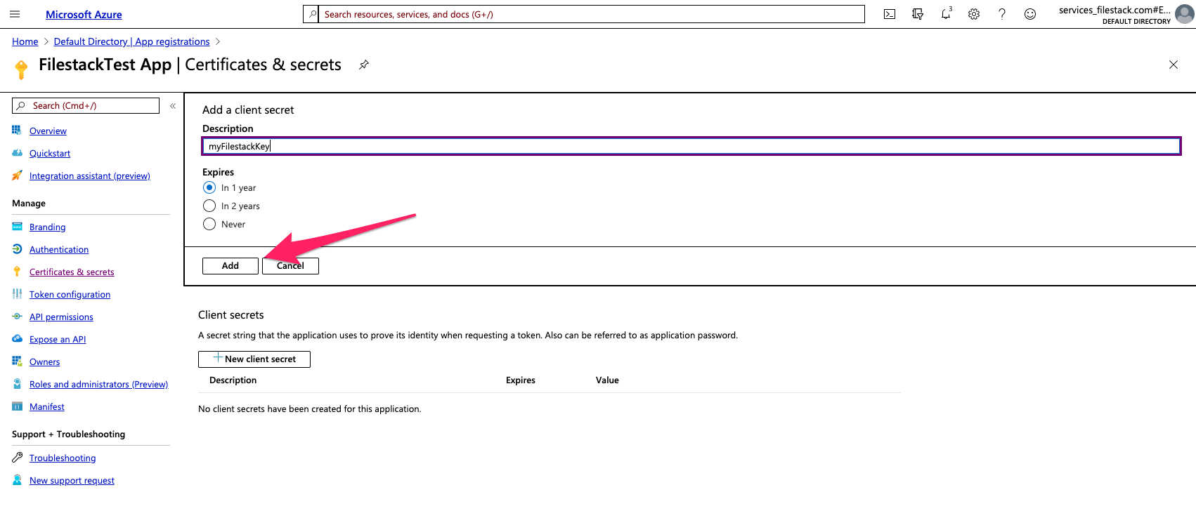 Screenshot showing how where to find application client ID